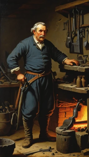 blacksmith,tinsmith,shoemaker,dutch oven,cookery,smelting,farrier,cooking pot,cannon oven,metalsmith,winemaker,dwarf cookin,shoemaking,chief cook,copper cookware,cookware and bakeware,a carpenter,portable stove,craftsmen,cooking utensils,Art,Classical Oil Painting,Classical Oil Painting 38