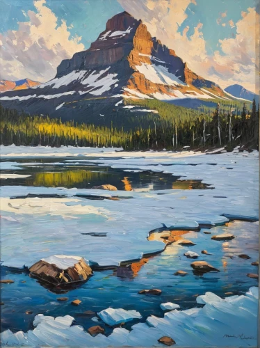 swiftcurrent lake,vermilion lakes,bow lake,alberta,icefield parkway,salt meadow landscape,castle mountain,kirkjufell river,montana,icefields parkway,kirkjufell,glacier national park,lake louise,emerald lake,mount robson,mountain lake,banff,two jack lake,denali,bow river,Conceptual Art,Oil color,Oil Color 10