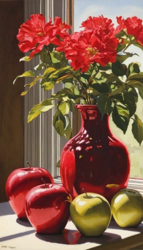 still life of spring,summer still-life,vase,poinsettia,watermelon painting,flower vase,glass painting,flower painting,still life,red magnolia,autumn still life,still-life,cherries in a bowl,floral composition,geraniums,cloves schwindl inge,vases,pomegranate,red flowers,red tulips,Conceptual Art,Daily,Daily 08
