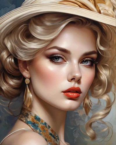 fantasy portrait,romantic portrait,vintage woman,the hat of the woman,vintage makeup,portrait background,fantasy art,fashion illustration,straw hat,the hat-female,beautiful bonnet,woman's hat,panama hat,vintage girl,woman face,blonde woman,beauty face skin,world digital painting,women's cosmetics,girl wearing hat,Photography,General,Natural