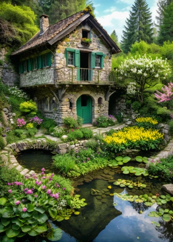 house with lake,house in mountains,house in the mountains,summer cottage,beautiful home,house in the forest,garden pond,fairy house,fairy village,miniature house,home landscape,cottage,country cottage,cottage garden,little house,the cabin in the mountains,house by the water,fisherman's house,small house,stone house,Photography,General,Natural