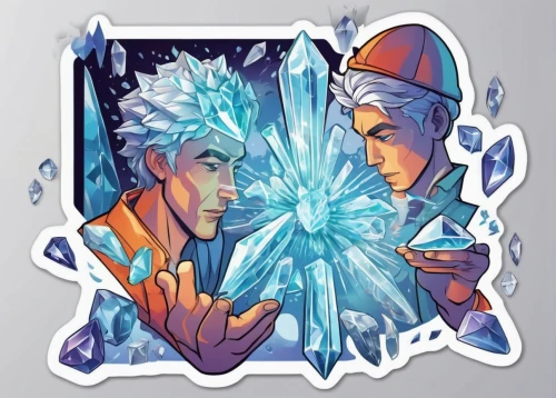icemaker,father frost,ice crystal,drink icons,witch's hat icon,sakana,tumblr icon,blue snowflake,chess icons,growth icon,phone icon,crown icons,game illustration,ice,frozen ice,iceman,shipping icons,biosamples icon,water connection,twitch icon,Unique,Design,Sticker