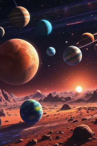 planets,alien planet,planetary system,alien world,space art,exoplanet,astronomy,red planet,planet mars,inner planets,the solar system,celestial bodies,galilean moons,planet,planet alien sky,extraterrestrial life,planet eart,outer space,solar system,orbiting,Illustration,Japanese style,Japanese Style 03