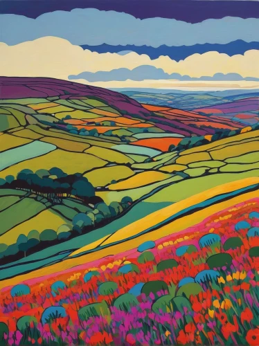 yorkshire,hayfield,carol colman,south downs,dorset,hare field,exmoor,blooming field,north yorkshire,purple landscape,poppy fields,moorland,francis barlow,northumberland,sussex,derbyshire,lee slattery,poppy field,james handley,meadow in pastel,Conceptual Art,Oil color,Oil Color 14