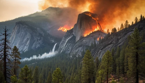fire in the mountains,forest fire,wildfires,forest fires,fire mountain,triggers for forest fire,wildfire,nature conservation burning,yosemite,yosemite park,burned mount,scorched earth,burned land,yosemite valley,burning earth,fire land,bushfire,fires,half-dome,yosemite national park,Conceptual Art,Fantasy,Fantasy 18