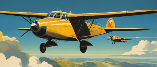 douglas aircraft company,stinson reliant,stampe sv.4,biplane,grumman american aa-1,travel poster,boeing-stearman model 75,triplane,boeing 314,grumman c-2 greyhound,c-20,grumman llv,de havilland canada dhc-4 caribou,aeronca l-16,piper j-3 cub,piper cub,an aircraft of the free flight,hudson wasp,petlyakov pe-8,pv-1,Conceptual Art,Sci-Fi,Sci-Fi 07