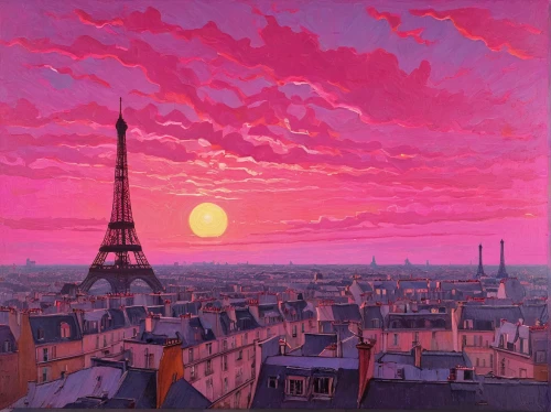 paris,pink dawn,evening city,universal exhibition of paris,eiffel,french digital background,cityscape,eifel,la violetta,in the evening,evening atmosphere,eiffel tower,paris cafe,sunrise,sunset,trocadero,dusk,ervin hervé-lóránth,de ville,pink-purple,Art,Classical Oil Painting,Classical Oil Painting 14