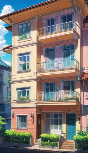 an apartment,apartment house,sky apartment,apartment complex,apartment building,shared apartment,apartment,apartments,apartment block,balconies,block balcony,honolulu,colorful facade,apartment buildings,townhouses,balcony,apartment-blocks,tenement,residential,tsumugi kotobuki k-on,Illustration,Japanese style,Japanese Style 03