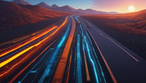 light trail,futuristic landscape,light track,highway lights,vanishing point,mountain highway,light trails,highway,night highway,alpine drive,mountain pass,roads,open road,road traffic,desert run,road to nowhere,mountain road,desert desert landscape,transport and traffic,speed of light,Conceptual Art,Sci-Fi,Sci-Fi 12