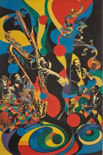 saxophonist,man with saxophone,wind instruments,psychedelic art,saxophone,saxophone playing man,dizzy,trumpet climber,rainbow jazz silhouettes,1967,1971,jazz,tenor saxophone,saxophone player,60s,saxhorn,wind instrument,flugelhorn,sax,baritone saxophone,Illustration,Realistic Fantasy,Realistic Fantasy 39