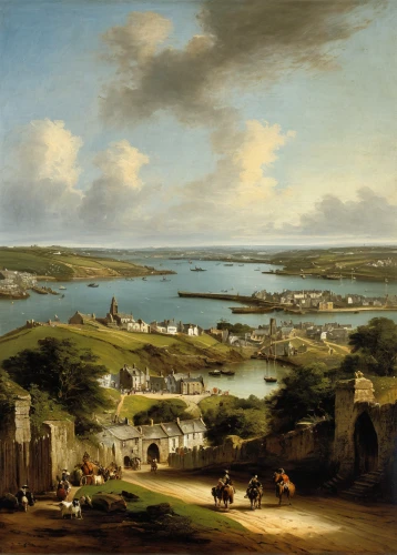 robert duncanson,coastal landscape,landscape with sea,dutch landscape,panoramic landscape,river landscape,nassau,oamaru,sea landscape,landscape,the port of santa maria,an island far away landscape,isles of scilly,la perouse,finistère,plymouth,siracusa,waterford,beach landscape,farm landscape,Art,Classical Oil Painting,Classical Oil Painting 35