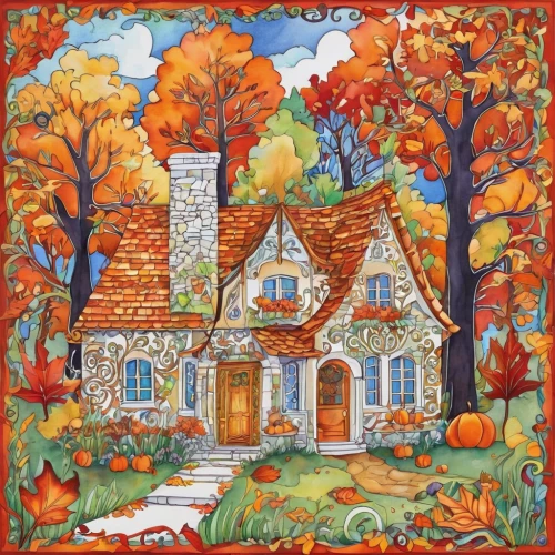 country cottage,fall landscape,cottage,autumn landscape,autumn decoration,autumn idyll,autumn decor,autumn colouring,house in the forest,seasonal autumn decoration,pumpkin autumn,home landscape,autumn theme,cottages,houses clipart,summer cottage,witch's house,country house,autumn frame,house painting,Illustration,Vector,Vector 21
