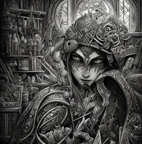 the enchantress,fantasy art,the carnival of venice,sorceress,sci fiction illustration,heroic fantasy,fantasy portrait,priestess,game illustration,fairy tale character,gothic portrait,book illustration,masquerade,medusa,dark art,apothecary,background image,lady justice,the hat of the woman,the collector,Art sketch,Art sketch,Fantasy