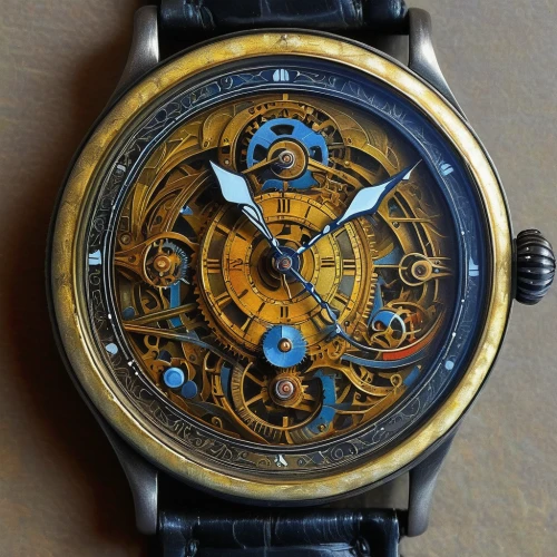 mechanical watch,chronograph,chronometer,watchmaker,timepiece,milbert s tortoiseshell,analog watch,gold watch,male watch,vintage watch,men's watch,wristwatch,open-face watch,wrist watch,clockwork,watzmann southern tip,clock face,ornate pocket watch,watch accessory,astronomical clock,Illustration,Abstract Fantasy,Abstract Fantasy 09
