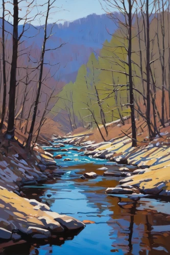 flowing creek,river landscape,mountain river,raven river,winter landscape,mountain stream,brook landscape,streams,a river,upper water,river cooter,white springs,river view,whitewater,riverbank,snow landscape,winter light,oil painting,blue ridge mountains,freshwater,Illustration,Vector,Vector 03
