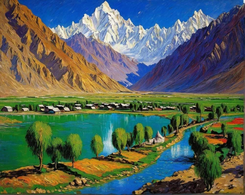 karakoram,pamir,the pamir mountains,himalaya,ladakh,everest region,himalayas,abe-e-panj river valley,himalayan,khokhloma painting,annapurna,mountain scene,the pamir highway,yak,tajikistan,tibet,oil painting on canvas,gilnyangyi,leh,tibetan,Art,Artistic Painting,Artistic Painting 04