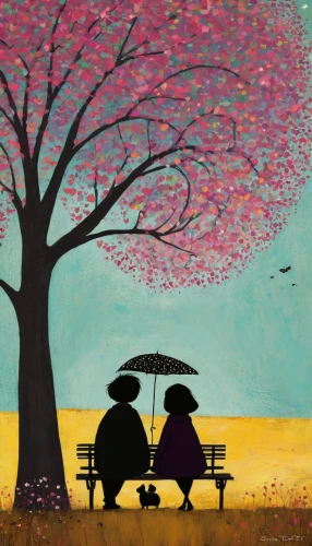 vintage couple silhouette,park bench,old couple,cherry trees,romantic scene,chair and umbrella,young couple,two people,man on a bench,one autumn afternoon,loving couple sunrise,autumn idyll,bench,parasols,couple silhouette,as a couple,man with umbrella,springtime background,umbrellas,art painting,Art,Artistic Painting,Artistic Painting 49