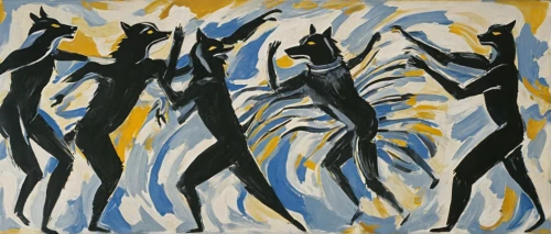 jazz silhouettes,dancers,dance with canvases,rainbow jazz silhouettes,jazz,figure group,women silhouettes,dancer,khokhloma painting,white figures,indigenous painting,abstract painting,dancing,concert dance,dance of death,aboriginal painting,jazz singer,african art,folk-dance,fire dance,Conceptual Art,Oil color,Oil Color 24