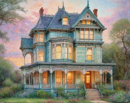 victorian house,victorian,house painting,witch's house,two story house,little house,summer cottage,old house,victorian style,woman house,ancient house,lonely house,house in the forest,doll's house,beautiful home,old home,bay window,knight house,house silhouette,cottage,Art,Classical Oil Painting,Classical Oil Painting 13