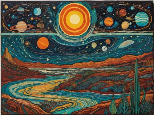 solar system,the solar system,space art,vincent van gough,planetary system,starry night,astronomers,planets,astronomical,astronomy,astronomer,oil on canvas,cosmos field,oil painting on canvas,the universe,astronira,planet eart,tapestry,phase of the moon,andromeda,Art,Artistic Painting,Artistic Painting 07