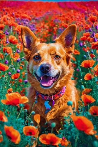 flower background,flower carpet,sea of flowers,field of flowers,flower animal,field of poppies,blanket of flowers,flower field,floral background,poppy fields,beautiful girl with flowers,on a wild flower,poppy field,cheerful dog,corgi-chihuahua,canine rose,flowers field,corgi,colorful daisy,bright flowers,Conceptual Art,Oil color,Oil Color 23