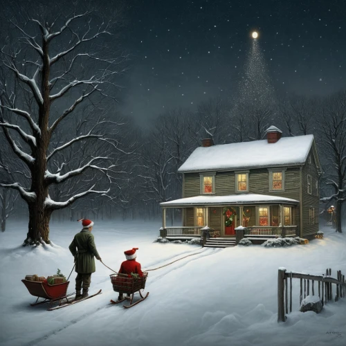 christmas landscape,christmas scene,christmas story,carol singers,santa and girl,christmas night,snow scene,sleigh ride,carolers,christmas snowy background,christmas manger,children's christmas,the occasion of christmas,the holiday of lights,christmas wallpaper,santa claus train,christmas messenger,night scene,christmasbackground,christmas town,Illustration,Realistic Fantasy,Realistic Fantasy 17