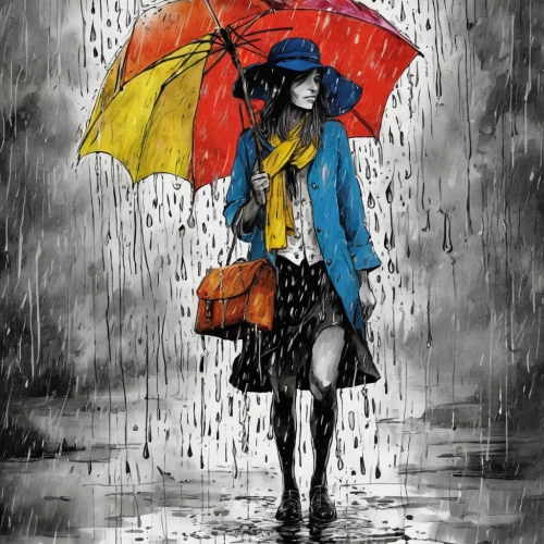 walking in the rain,raincoat,in the rain,heavy rain,rain,rainy season,monsoon,rainy day,rainy,brolly,raining,rainy weather,umbrella,umbrellas,rains,raindops,summer umbrella,bad weather,asian umbrella,rainstorm,Conceptual Art,Fantasy,Fantasy 31