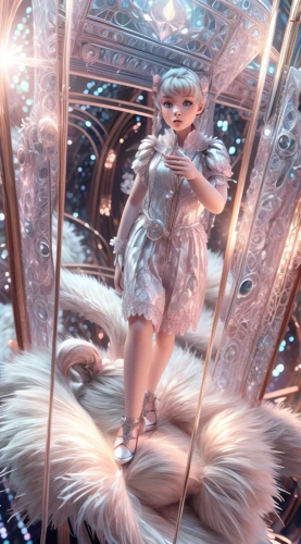 crystalline,3d fantasy,mirror ball,ice crystal,ice princess,showgirl,great gatsby,fairy dust,mirror house,flapper,digital compositing,ice queen,prismatic,fairy queen,pixie,magic mirror,cyberspace,prism ball,mirror of souls,silver