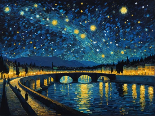 starry night,starry sky,hanging stars,night stars,angel bridge,night scene,the night sky,falling stars,the stars,starry,star sky,christmasstars,night sky,stars,colorful stars,bridge,meteor rideau,space art,falling star,nightsky,Conceptual Art,Daily,Daily 20