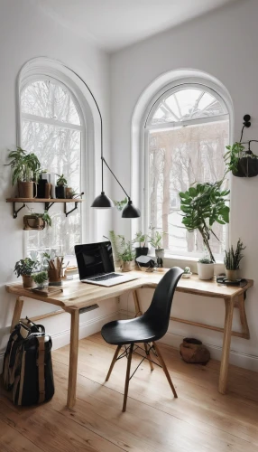 scandinavian style,danish furniture,danish room,wooden windows,working space,home interior,desk,dining table,modern decor,interiors,modern office,dining room table,interior design,daylighting,writing desk,wooden desk,interior decor,bay window,house plants,interior decoration,Illustration,Retro,Retro 03