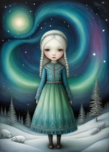 the snow queen,winter dream,aurora,polar aurora,starry sky,suit of the snow maiden,fairy galaxy,auroras,green aurora,aurora polar,aurora butterfly,white rose snow queen,northern light,snow globe,winterblueher,winter background,the northern lights,winter magic,night snow,mystical portrait of a girl,Illustration,Abstract Fantasy,Abstract Fantasy 06