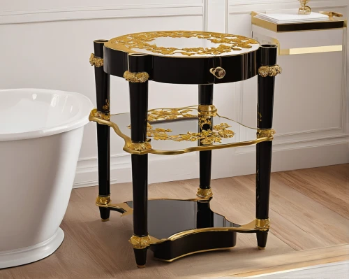 commode,gold lacquer,toilet table,washbasin,cake stand,bar stool,bathroom accessory,chiavari chair,dressing table,stool,luxury bathroom,step stool,gold foil corner,end table,plumbing fixture,bathtub accessory,luggage cart,bathroom cabinet,gold paint stroke,barstools,Conceptual Art,Fantasy,Fantasy 28