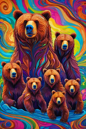 the bears,bears,gummybears,teddy bears,bear cubs,teddies,brown bears,grizzlies,chow-chow,psychedelic art,ice bears,bear teddy,chow chow,bear kamchatka,pandas,valentine bears,black bears,bear market,koalas,colorful background,Conceptual Art,Oil color,Oil Color 23