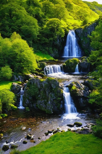 green waterfall,waterfalls,a small waterfall,water falls,waterfall,skogafoss,brown waterfall,water fall,kirkjufellfoss,falls of the cliff,flowing water,water flowing,falls,cascade,cascades,green trees with water,water flow,landscape background,wasserfall,cascading,Conceptual Art,Fantasy,Fantasy 16