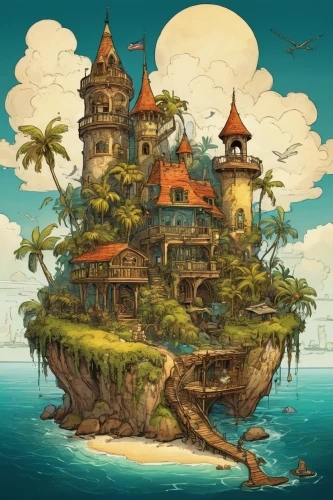 monkey island,island suspended,flying island,floating islands,floating island,islands,island,the island,mushroom island,java island,an island far away landscape,islet,tropical island,artificial island,bird island,safe island,house of the sea,popeye village,uninhabited island,isle,Illustration,Children,Children 04