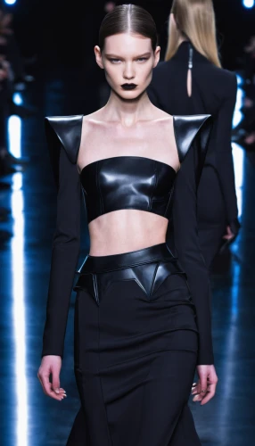 asymmetric cut,runway,goth like,dress walk black,woman in menswear,runways,tisci,gothic fashion,menswear for women,agent provocateur,goth woman,goth subculture,catwalk,black leather,futuristic,leather texture,shoulder pads,bodice,harnessed,goth,Conceptual Art,Sci-Fi,Sci-Fi 20