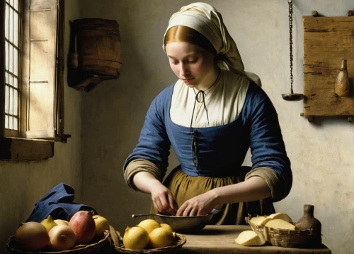 girl in the kitchen,girl with bread-and-butter,woman eating apple,woman holding pie,girl picking apples,basket maker,girl with a pearl earring,candlemaker,woodworker,milkmaid,laundress,girl in a historic way,breton,cheesemaking,basket weaver,woman of straw,girl with cloth,breadbasket,basket with apples,food preparation,Photography,Black and white photography,Black and White Photography 11