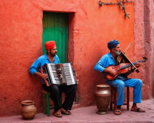 street musicians,marrakesh,musicians,pan flute,sock and buskin,itinerant musician,folk music,street music,accordion player,pandero jarocho,morocco,indian musical instruments,performers,mexican culture,rajasthan,city unesco heritage trinidad cuba,india,marrakech,dholak,buskin,Illustration,Realistic Fantasy,Realistic Fantasy 24