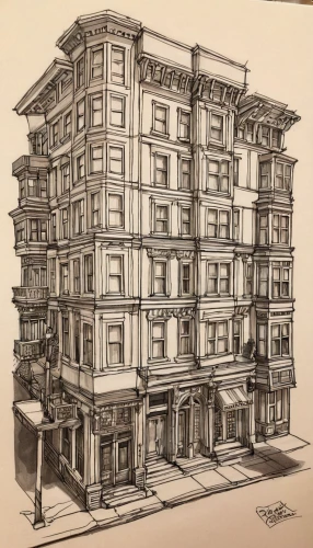 house drawing,brownstone,tenement,hand-drawn illustration,apartment building,facade painting,pen drawing,flatiron building,vintage drawing,tenderloin,queen anne,athenaeum,apartment house,old architecture,galata,flatiron,an apartment,valparaiso,sheet drawing,apartment buildings,Art,Classical Oil Painting,Classical Oil Painting 28