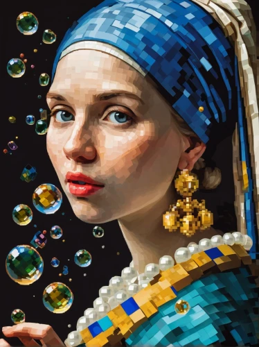 girl with a pearl earring,mystical portrait of a girl,orientalism,oil painting on canvas,fantasy portrait,water pearls,world digital painting,meticulous painting,oil painting,boho art,glass painting,fortune teller,fantasy art,cleopatra,girl portrait,crystal ball-photography,ancient egyptian girl,waterglobe,crystal ball,the carnival of venice,Unique,Pixel,Pixel 03