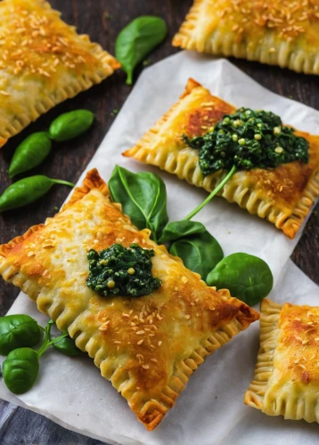 spanakopita,spinach dumplings,empanadas,yellow leaf pie,empanada,pastellfarben,börek,flaky pastry,panzerotti,oven-baked cheese,rapini,pastilla,farfalle,vanillekipferl,creamed spinach,puff pastry,samosa,pastina,ravioli,rotini,Illustration,Abstract Fantasy,Abstract Fantasy 12