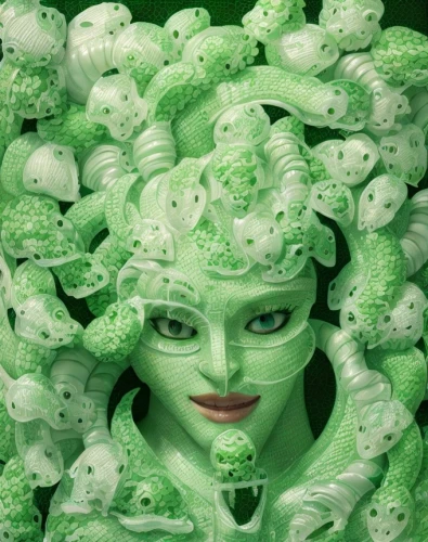 frozen vegetables,green bubbles,medusa,medusa gorgon,malachite,green skin,patrol,slime,wasabi,algae,green mermaid scale,bjork,green paprika,menta,foam crowns,crème de menthe,iceburg lettuce,iceberg lettuce,klepon,ice lettuce,Game&Anime,Manga Characters,Fantasy