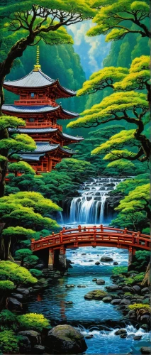 japan landscape,japanese garden,landscape background,japanese art,japanese background,chinese art,river landscape,oriental painting,forest landscape,japan garden,rainbow bridge,mountain landscape,oriental,mountain scene,green waterfall,nature landscape,golden pavilion,japanese garden ornament,fantasy landscape,waterfalls,Conceptual Art,Sci-Fi,Sci-Fi 20