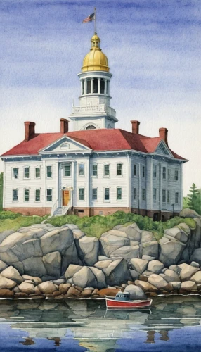 thimble islands,light station,granite island,kennebunkport,ferry house,maine,legislature,bar harbor,nubble,seat of government,crisp point lighthouse,tweed courthouse,statehouse,lighthouse,courthouse,massachusetts,light house,point lighthouse torch,toll house,capitol,Illustration,Realistic Fantasy,Realistic Fantasy 05