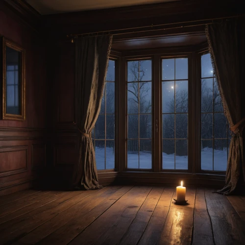 winter window,wooden windows,a dark room,nightlight,the threshold of the house,visual effect lighting,bedroom window,window curtain,candlelights,light of night,night light,dark cabinetry,window treatment,the window,french windows,doll's house,evening atmosphere,cold room,bay window,romantic night,Photography,General,Natural
