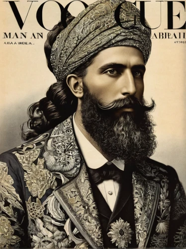 vogue,magazine cover,moorish,turban,vanity fair,orientalism,young model istanbul,magazine - publication,cover,man's fashion,male model,napoleon iii style,cravat,rasputin,the print edition,cd cover,persian poet,sikh,zoroastrian novruz,masculine,Illustration,Retro,Retro 24