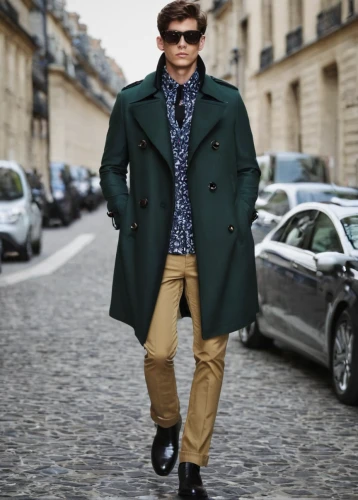 overcoat,man's fashion,coat color,menswear,green jacket,outerwear,long coat,trench coat,italian style,chasseur,street fashion,pine green,men clothes,frock coat,valentino,modern style,old coat,fashionista,men's wear,male model,Illustration,Abstract Fantasy,Abstract Fantasy 19