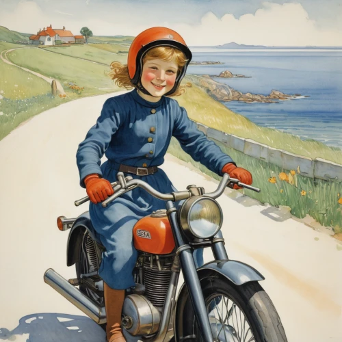motorcyclist,motorbike,triumph motor company,motorcycling,motorcycles,girl with a wheel,family motorcycle,vintage illustration,motorcycle,motorcycle racer,vintage boy and girl,motor-bike,no motorbike,breton,no mopeds,moped,triumph,woman bicycle,motorcycle racing,vintage art,Illustration,Realistic Fantasy,Realistic Fantasy 31
