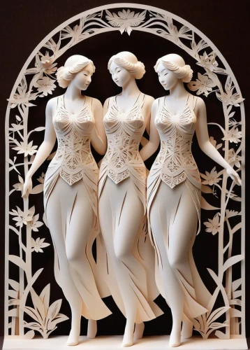 the three graces,paper art,art nouveau,art deco ornament,art nouveau design,wood carving,art deco wreaths,art deco woman,art nouveau frames,women silhouettes,art deco,the laser cuts,art nouveau frame,decorative art,decorative figure,carved wood,perfume bottle silhouette,art deco frame,wood angels,porcelain dolls,Unique,Paper Cuts,Paper Cuts 03