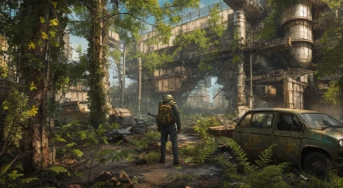pripyat,croft,post apocalyptic,fallout4,lost place,poison plant in 2018,homestead,salvage yard,concept art,tree stand,abandoned car,lostplace,dacia,abandoned place,lost places,post-apocalyptic landscape,the woods,background image,the forest,adventure game,Common,Common,Game